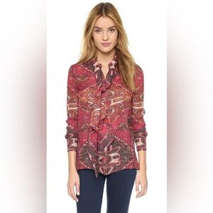 Tory Burch 100% Silk Aztec Print Tie-Neck Blouse – Size 4 – Great Condition